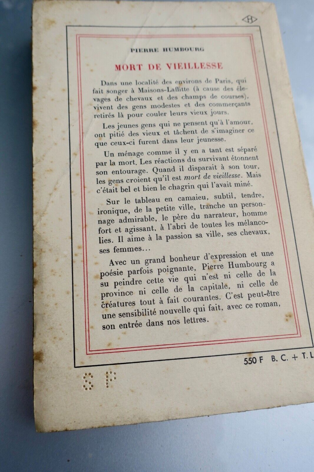 Pierre Humbourg Mort de vieillesse + dédicace Les Livres Anciens