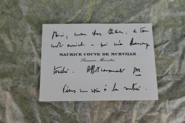 Maurice Couve de Murville carte autographe Les Livres Anciens